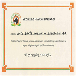 2018 Yedikule Hayvan Barınağı Teşekkür Yazısı